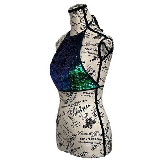 Pretty Little Thing Green Mermaid Halter Crop Top Party Club Beach Boho 4 Shine - Picture 4 of 9